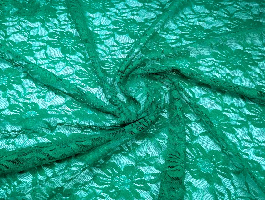 Гипюр стрейчевый цветочная нежность, бирюзово-зелёный - фото 1 - интернет-магазин tkani-atlas.com.ua