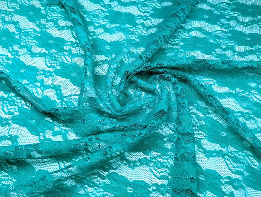 Гипюр стрейчевый цветочная нежность, голубая бирюза - фото 1 - интернет-магазин tkani-atlas.com.ua