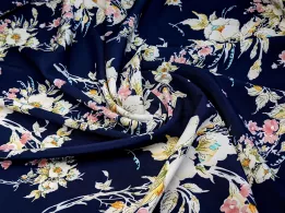 Софт принт великі квіти, темно-синій - інтернет-магазин tkani-atlas.com.ua
