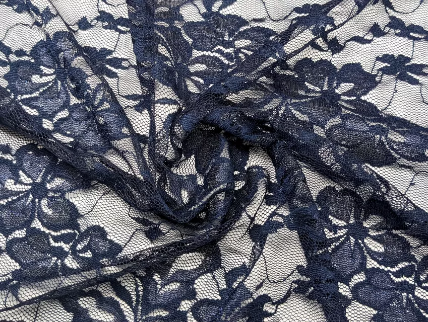 Гіпюр стрейчевий квіткова мрія, темно-синій - фото 1 - інтернет-магазин tkani-atlas.com.ua