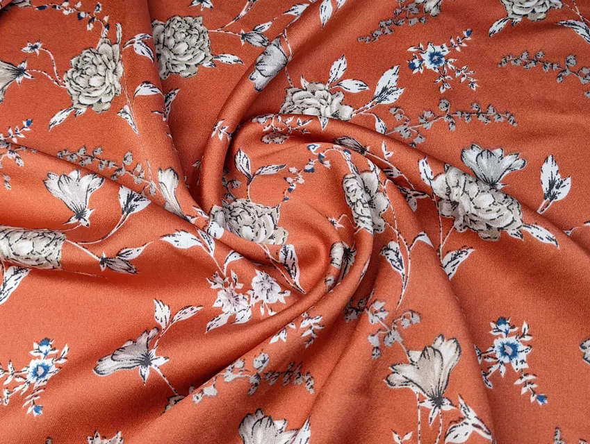 Шифон атласный цветочная сказка, охра - фото 1 - интернет-магазин tkani-atlas.com.ua