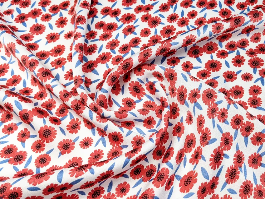 Шифон атласный цветочный, темно-красный - фото 1 - интернет-магазин tkani-atlas.com.ua