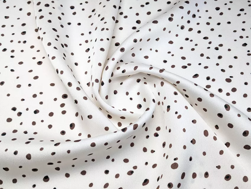 Шифон атласный мелкая россыпь, коричневый на молочном - фото 1 - интернет-магазин tkani-atlas.com.ua