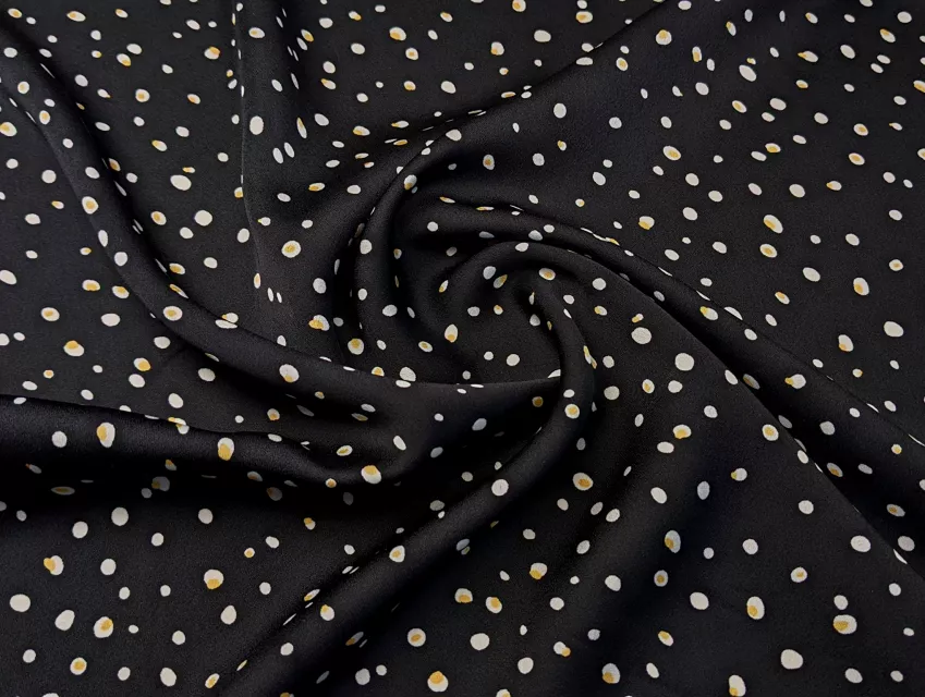 Шифон атласный мелкая россыпь, белые на черном - фото 1 - интернет-магазин tkani-atlas.com.ua
