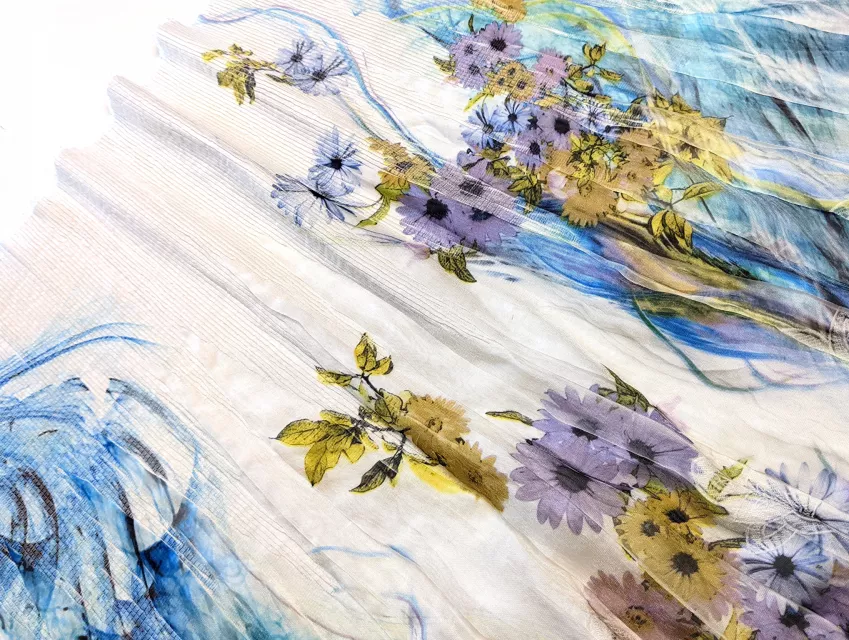 Спідниця креш шифон польова композиція, блакитний - фото 1 - інтернет-магазин tkani-atlas.com.ua