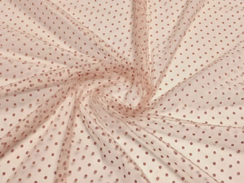 Сетка флок горошки 3 мм, бежево-персиковый - фото 1 - интернет-магазин tkani-atlas.com.ua