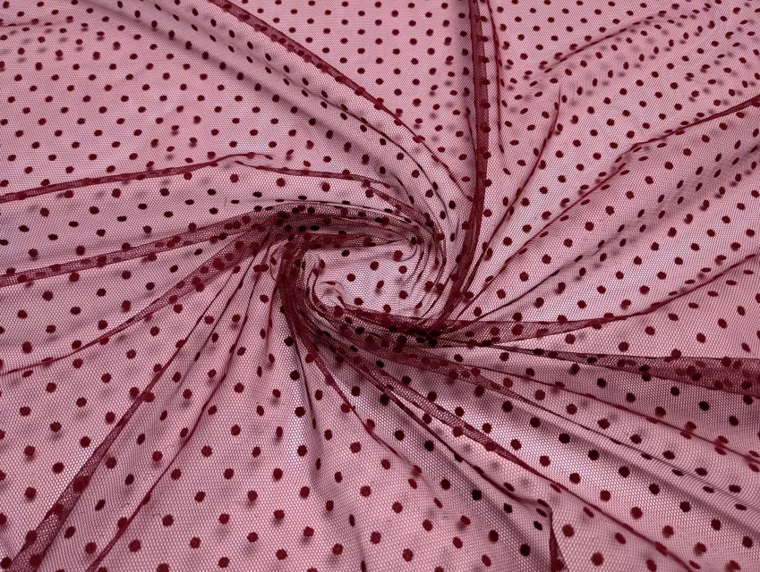 Сітка флок горошки 3 мм, бордовий - фото 1 - інтернет-магазин tkani-atlas.com.ua