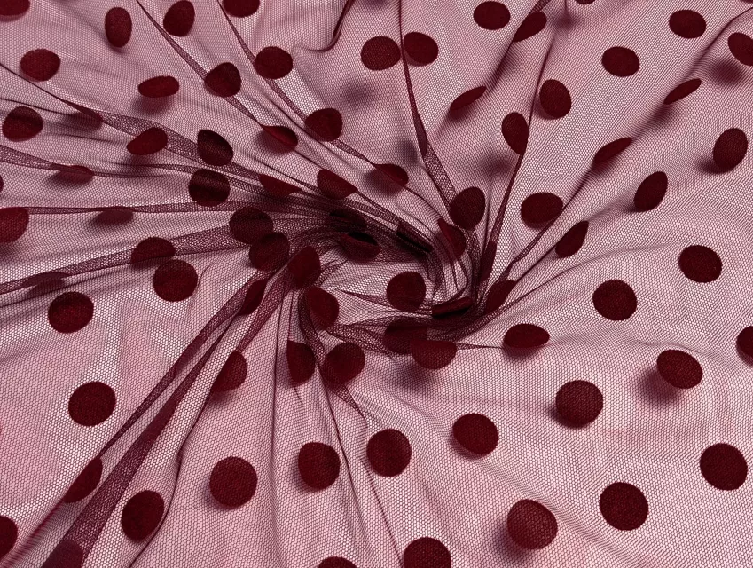 Сітка флок горошки 17 мм, бордовий - фото 1 - інтернет-магазин tkani-atlas.com.ua