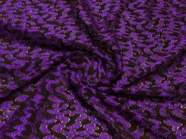 Гіпюр стрейч хвилі, фіолетовий на чорному - інтернет-магазин tkani-atlas.com.ua