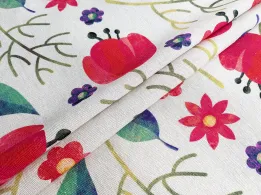 Льон віскоза тюльпани, червоний с зеленим - інтернет-магазин tkani-atlas.com.ua