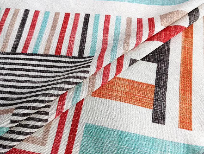 Льон віскоза геометрія, багатокольоровий - фото 1 - інтернет-магазин tkani-atlas.com.ua