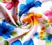 Американский креп рисунок лилии, многоцветовой на пудровом - фото 1 - интернет-магазин tkani-atlas.com.ua