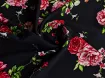Американский креп рисунок пионы, розовый на черном - интернет-магазин tkani-atlas.com.ua