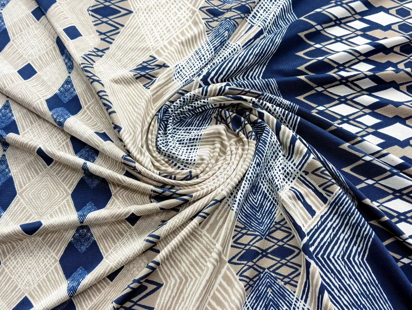 Трикотаж масло двосторонній купон, синій з бежевим - фото 1 - інтернет-магазин tkani-atlas.com.ua