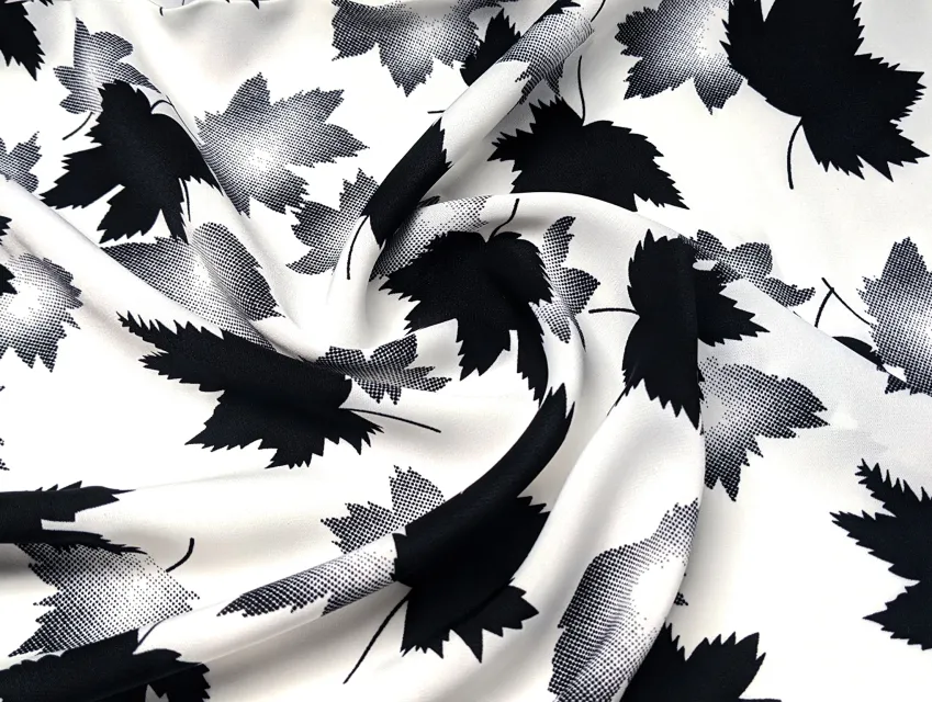Креп шовк листяний дует, молочний з чорним - фото 1 - інтернет-магазин tkani-atlas.com.ua