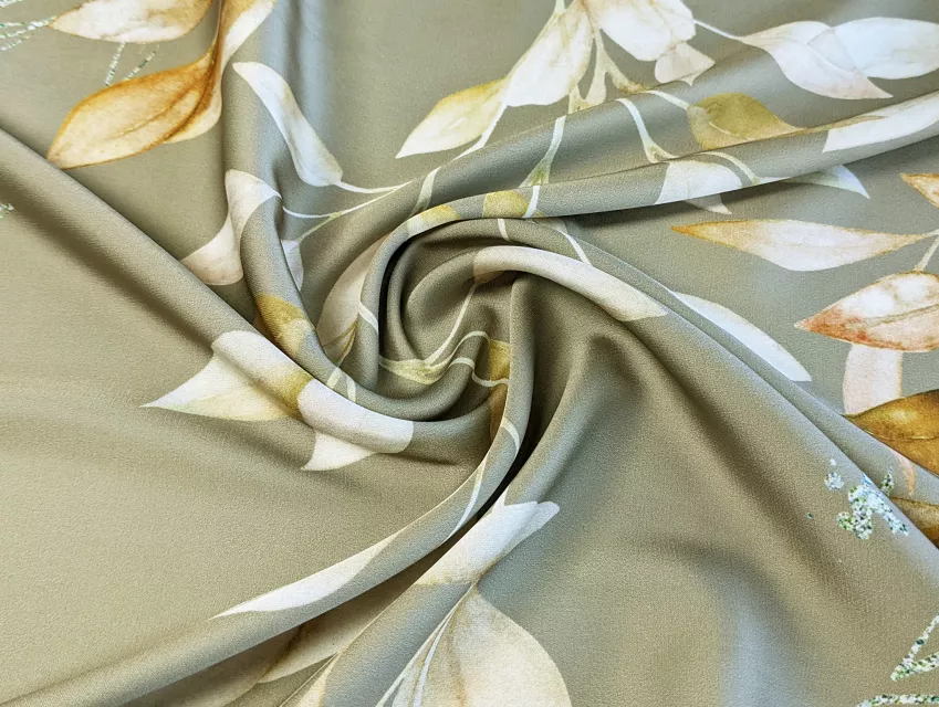 Шелк Армани лиственное плетение, серо-оливковый - фото 1 - интернет-магазин tkani-atlas.com.ua