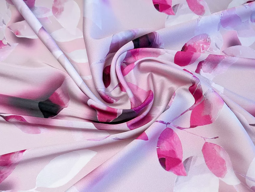 Шовк Армані ярскраве листя, малиновий на рожевому - фото 1 - інтернет-магазин tkani-atlas.com.ua