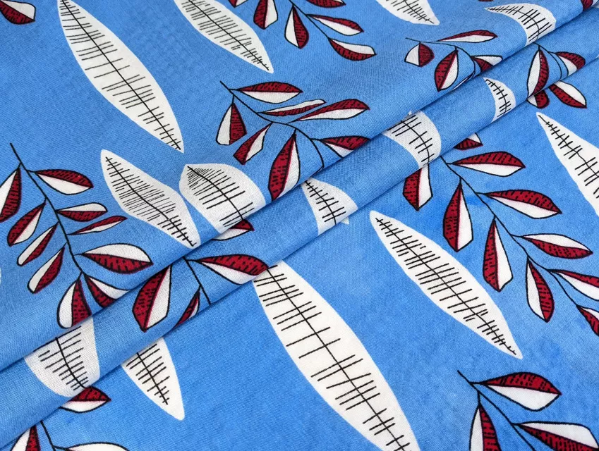 Коттон бабл лиственный дуэт, голубой - фото 1 - интернет-магазин tkani-atlas.com.ua