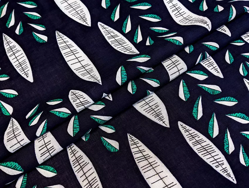 Котон бабл листяний дует, темно-синій - фото 1 - інтернет-магазин tkani-atlas.com.ua