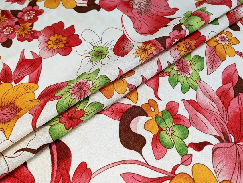 Котон бабл квітковий мікс, кораловий - фото 1 - інтернет-магазин tkani-atlas.com.ua