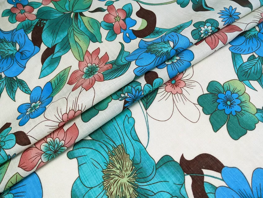 Котон бабл квітковий мікс, бірюзовий - фото 1 - інтернет-магазин tkani-atlas.com.ua
