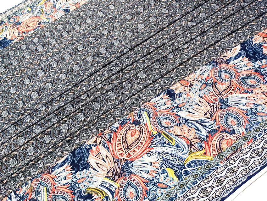 Трикотаж масло двосторонній купон, синій з кораловим - фото 1 - інтернет-магазин tkani-atlas.com.ua