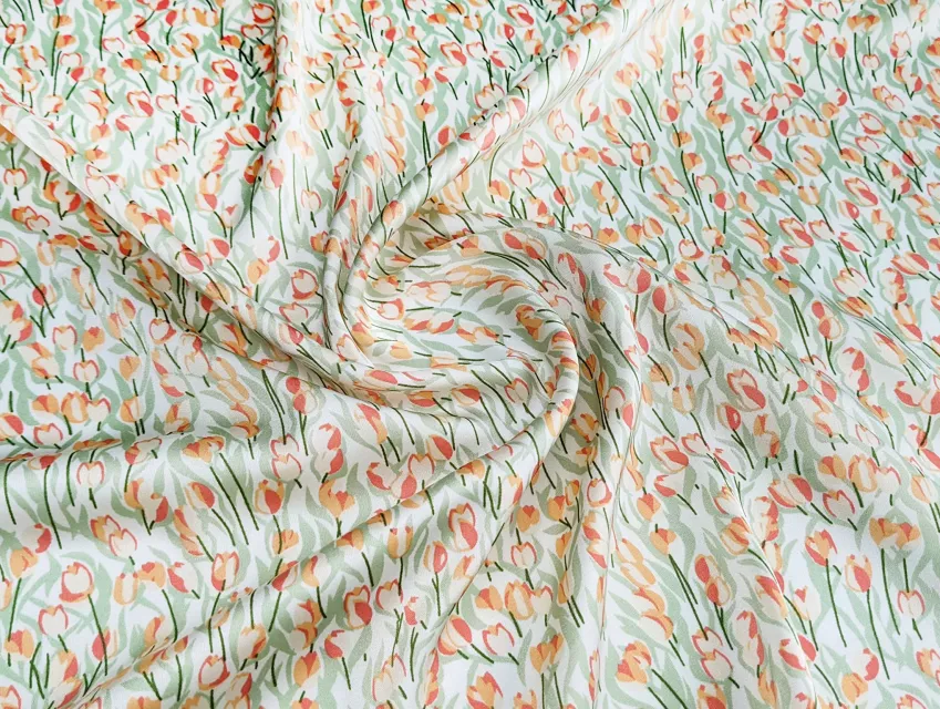 Шовк Армані тюльпани, кораловий - фото 1 - інтернет-магазин tkani-atlas.com.ua