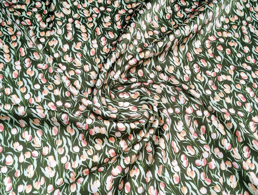 Шовк Армані тюльпани, хакі - фото 1 - інтернет-магазин tkani-atlas.com.ua