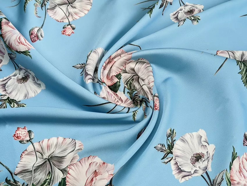 Шовк Армані весняний букет, блакитний - фото 1 - інтернет-магазин tkani-atlas.com.ua