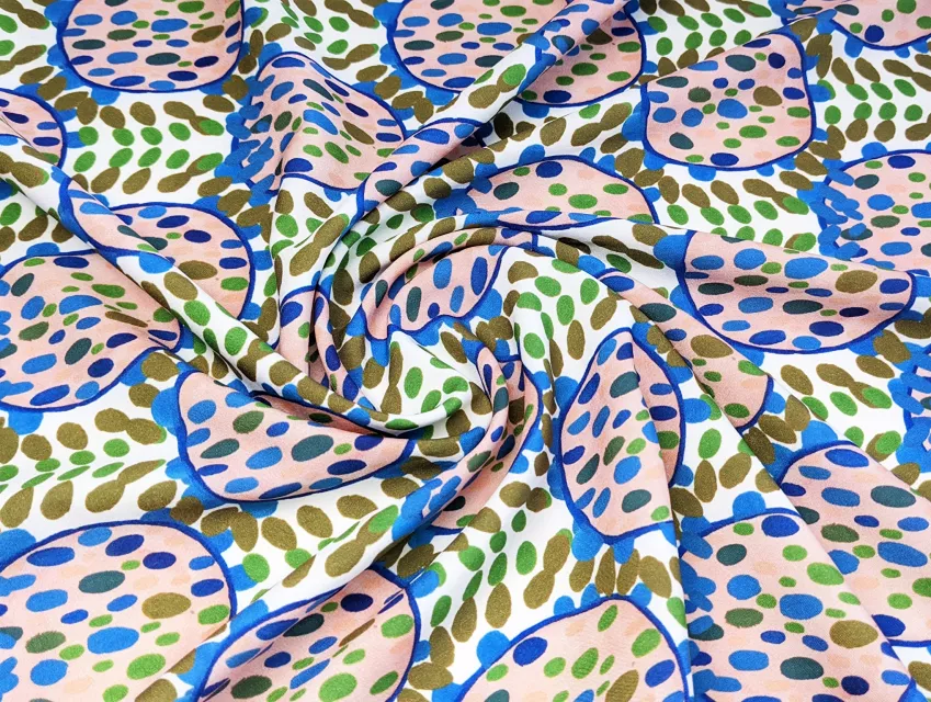 Софт принт кругові візерунки, хакі з синім - фото 1 - інтернет-магазин tkani-atlas.com.ua
