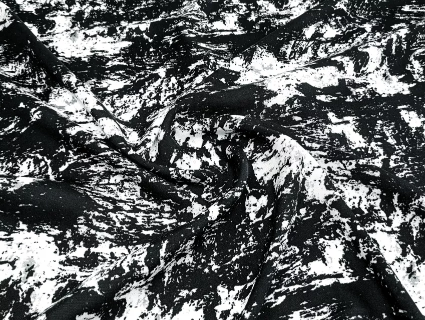 Штапель шовковистий акварель абстракції, чорний з білим - фото 1 - інтернет-магазин tkani-atlas.com.ua