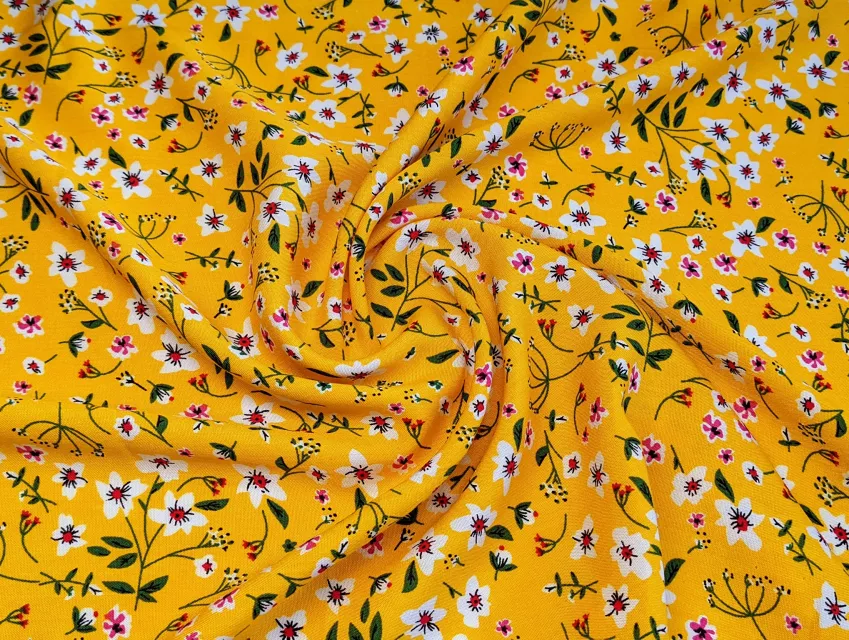 Штапель шовковистий маленька квіточка, гірчиця - фото 1 - інтернет-магазин tkani-atlas.com.ua