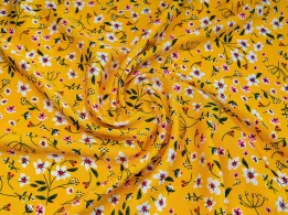 Штапель шовковистий маленька квіточка, гірчиця - інтернет-магазин tkani-atlas.com.ua