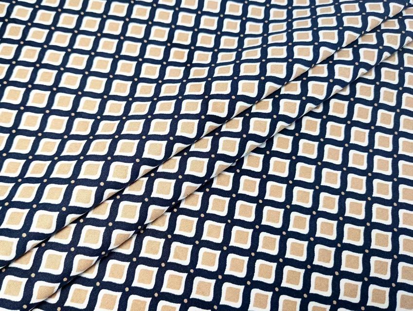 Коттон сатин принт волнистое плетение, темно-синий с бежевым - фото 1 - интернет-магазин tkani-atlas.com.ua