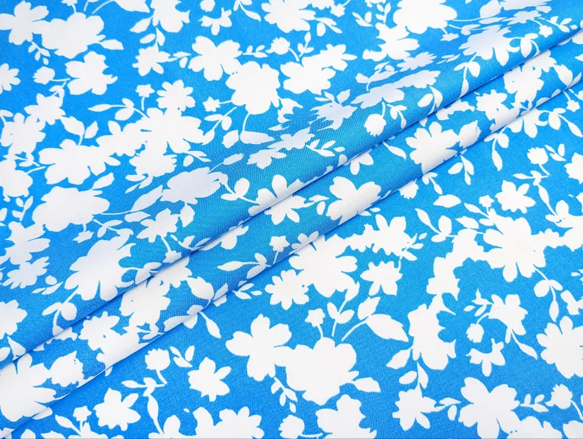Джинс тенсел цветочная фантазия, голубая лазурь - фото 1 - интернет-магазин tkani-atlas.com.ua