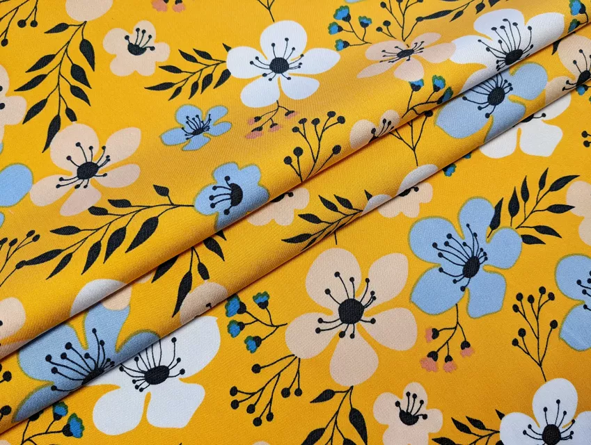 Джинс тенсел квіткова казка, гірчиця - фото 1 - інтернет-магазин tkani-atlas.com.ua