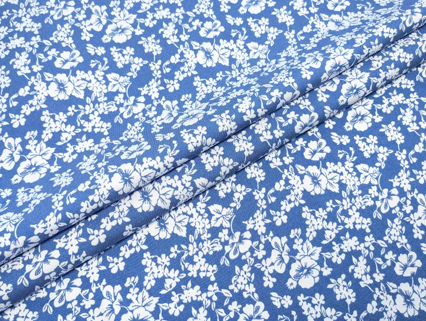 Джинс тенсел мелкие цветочки, голубой джинсовый - фото 1 - интернет-магазин tkani-atlas.com.ua
