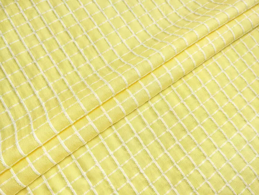 Котон клітинка жаккард, жовтий - фото 1 - інтернет-магазин tkani-atlas.com.ua