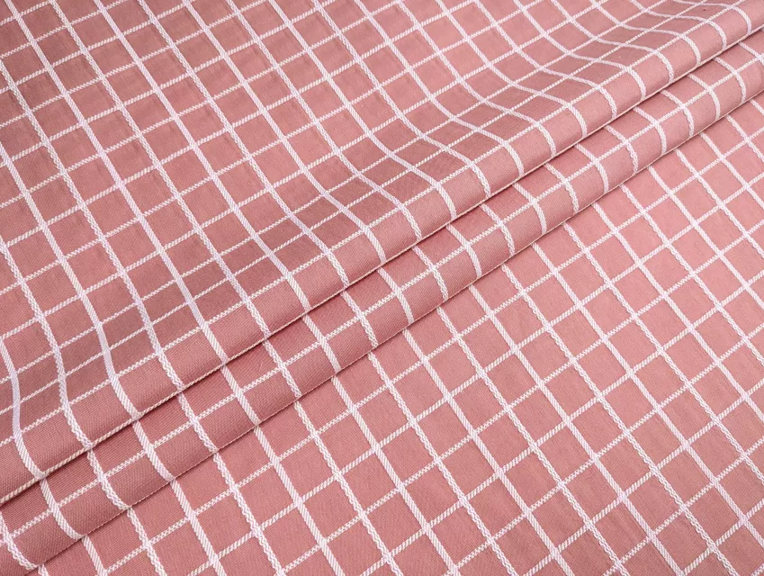 Котон клітинка жаккард, фрезовий - фото 1 - інтернет-магазин tkani-atlas.com.ua