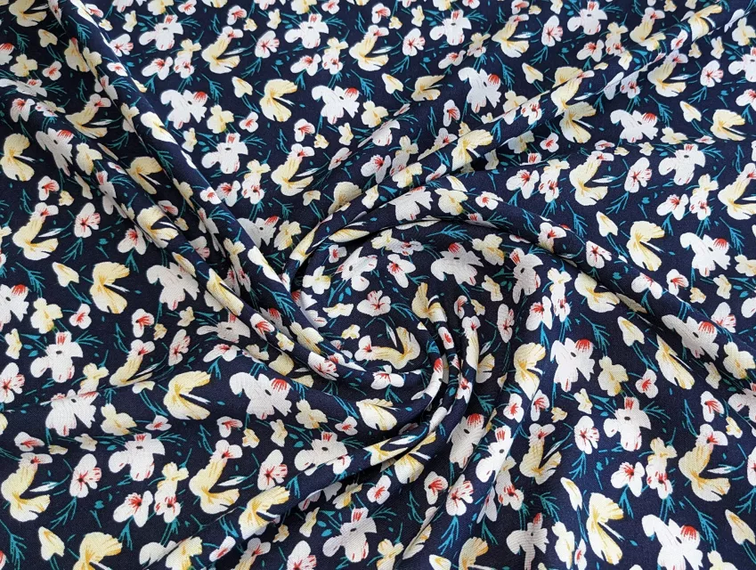 Штапель шовковистий квіткова казка, темно-синій - фото 1 - інтернет-магазин tkani-atlas.com.ua
