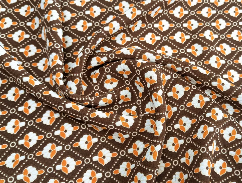 Шифон софт Грейс ромбы с цветочком, коричневый - фото 1 - интернет-магазин tkani-atlas.com.ua