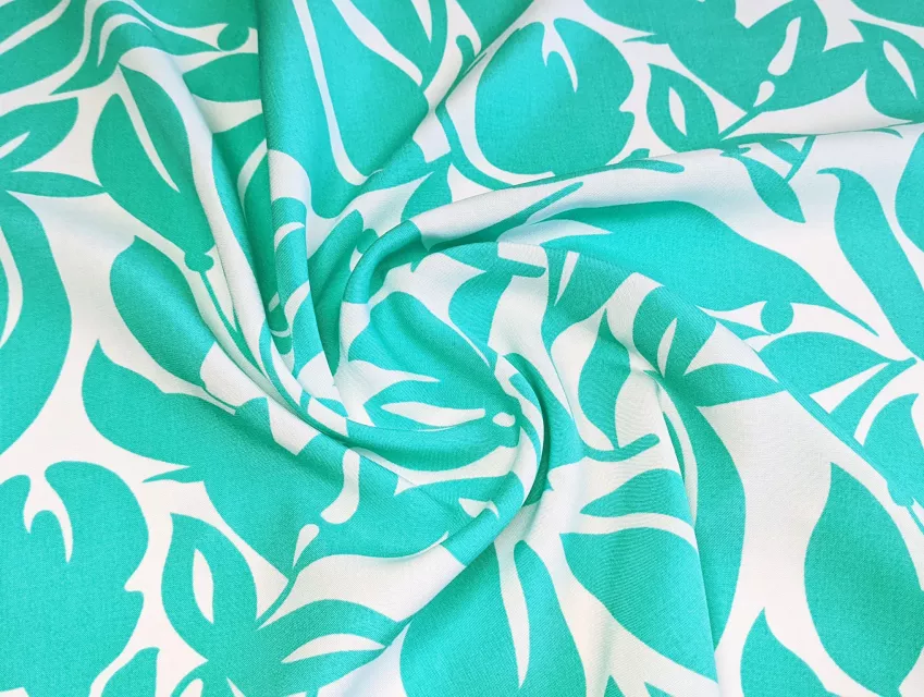 Штапель шовковистий велике листя, аквамарин - фото 1 - інтернет-магазин tkani-atlas.com.ua