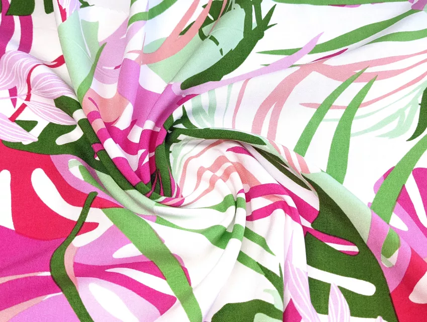 Штапель шовковистий пальмове листя, рожевий - фото 1 - інтернет-магазин tkani-atlas.com.ua