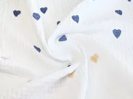 Муслин рисунок маленькие сердечки, многоцветовой на молочном - интернет-магазин tkani-atlas.com.ua