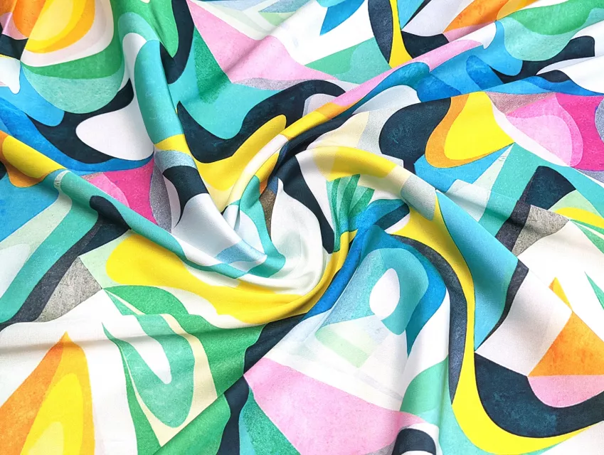 Шовк Армані акварель абстракції, бірюзово-блакитний - фото 1 - інтернет-магазин tkani-atlas.com.ua