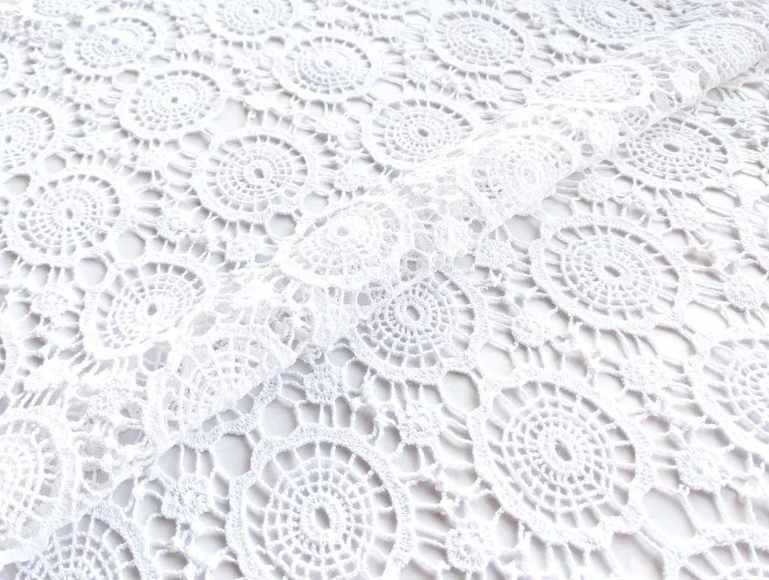 Сетка макраме хлопковое круги, белый (отрез 0,8 м) - фото 1 - интернет-магазин tkani-atlas.com.ua