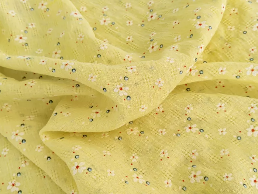 Коттон марлевка жаккард цветочный, желтый (отрез 2 м) - фото 1 - интернет-магазин tkani-atlas.com.ua