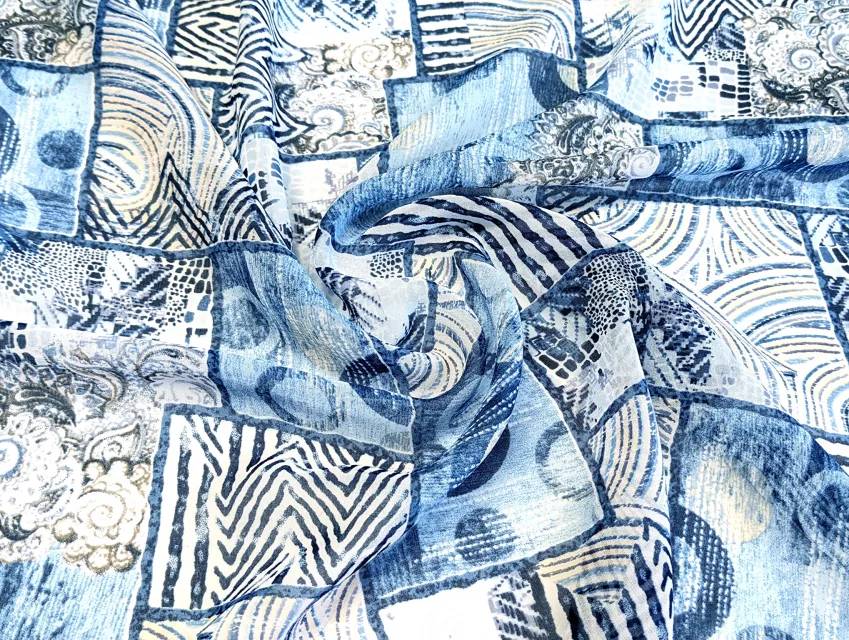 Шифон мікс орнаментів, блакитний - фото 1 - інтернет-магазин tkani-atlas.com.ua