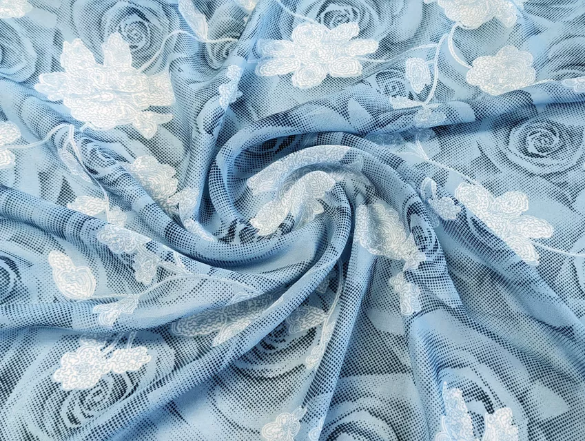 Шифон троянди, сіро-блакитний - фото 1 - інтернет-магазин tkani-atlas.com.ua