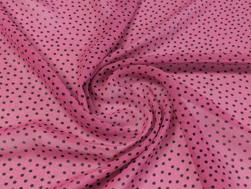 Шифон горошок 2 мм, чорний на рожевому - фото 1 - інтернет-магазин tkani-atlas.com.ua